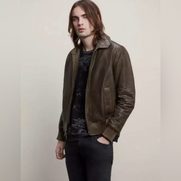 John Varvatos TommyLeather Bomber with Removable Shearling Collar Small - Picture 5 of 16